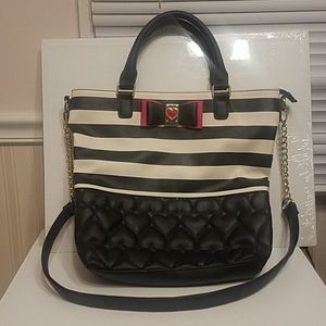 Betsey Johnson Stripped Large Crossbody Bag Hearts